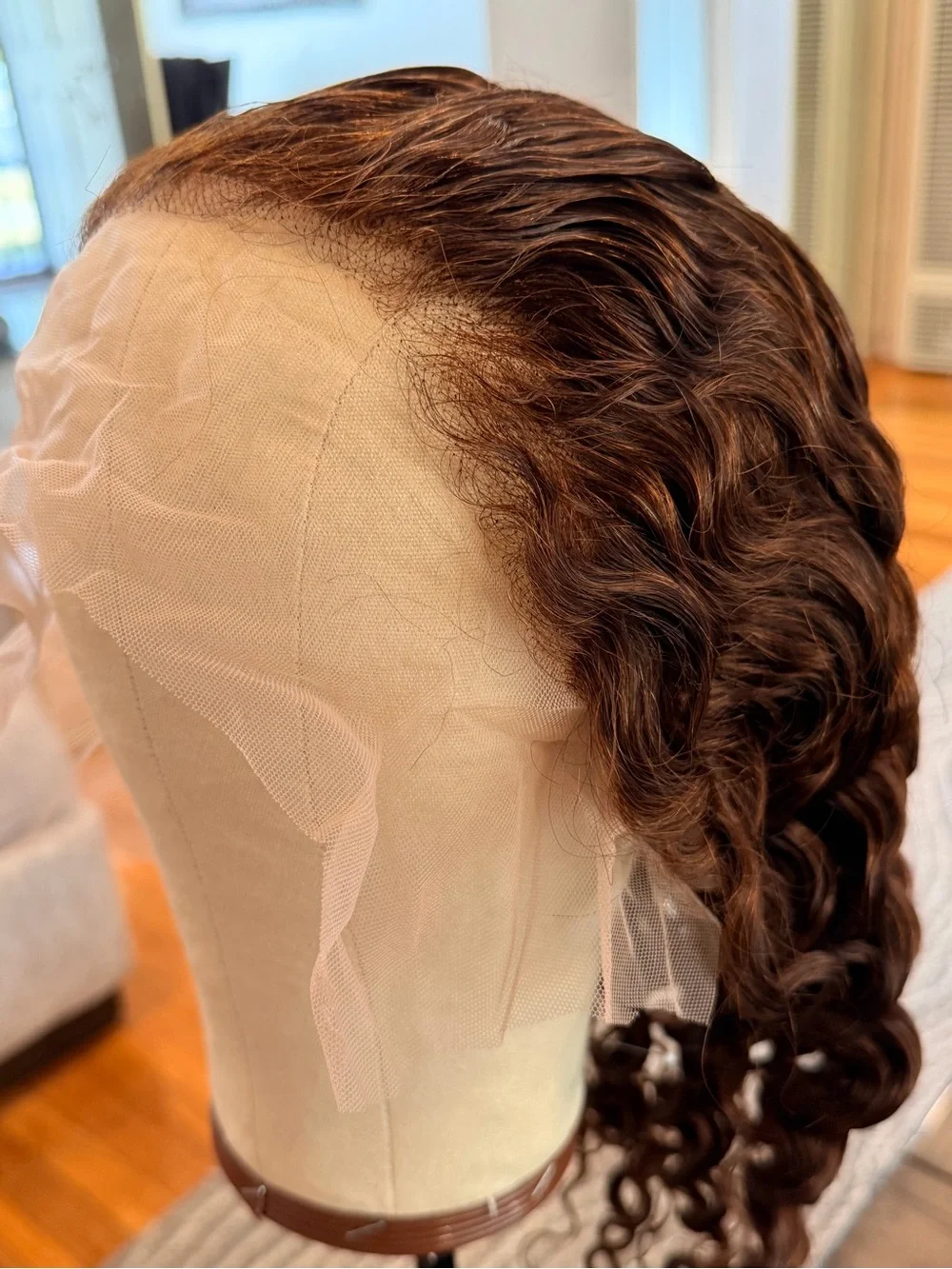 22” Chocolate Brown Deep Wave Curly Lace Front Human Hair Wig 200% Density #226